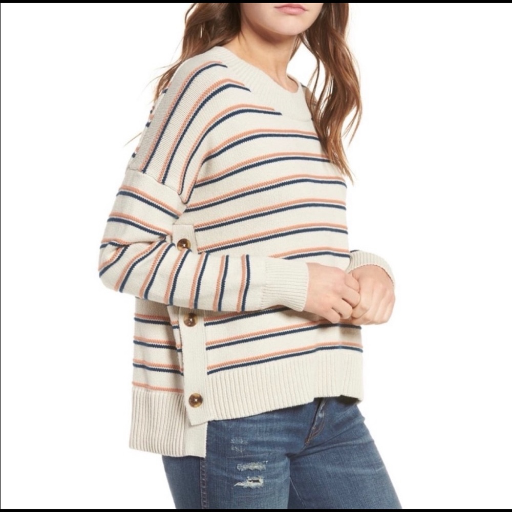 Madewell Brownstone Side-Button Sweater in Stripe